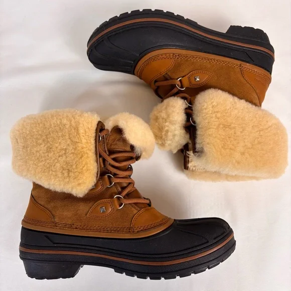 CROCS Allcast Luxe II Boots Waterproof Shearling Mid Calf Snow Boots Brown Sz 8 - Picture 9 of 16